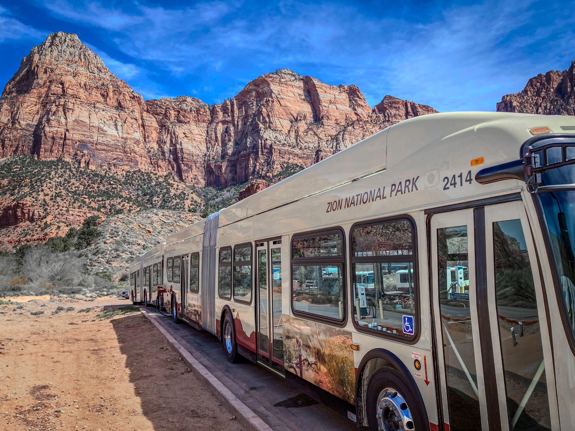 Electric bus at Mt Zion National Park