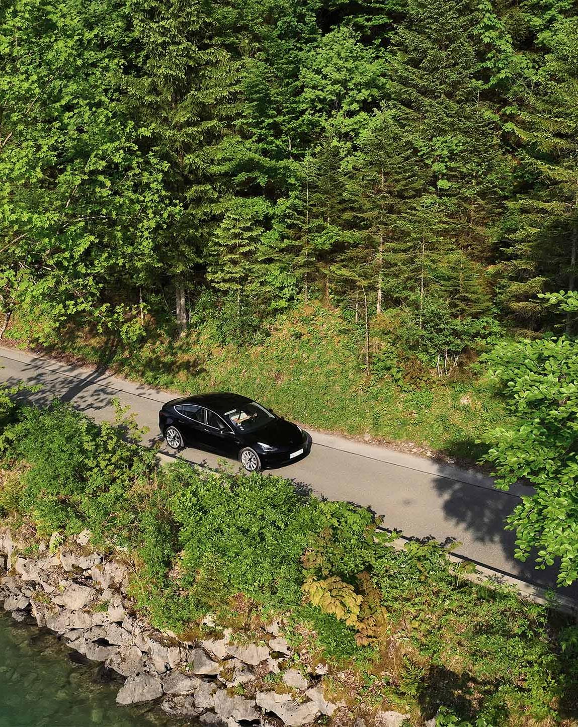 A car driving through a landscape